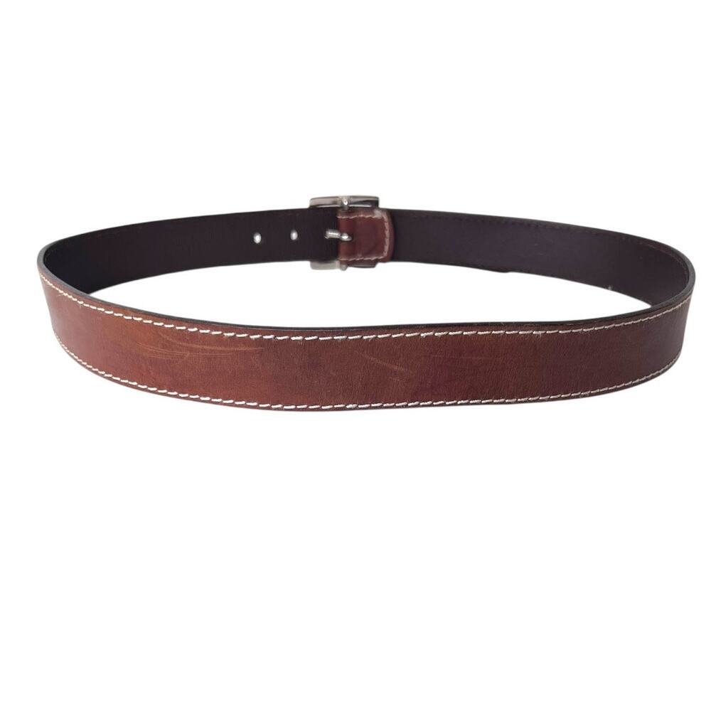 Nine & Company Leather Belt Contrast Stitch Brown Classic Casual Women M/L - Picture 3 of 8